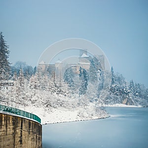 Niedzica Castle during a frosty morning, Poland