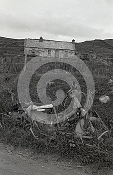 Nifty fifty  Abandoned  bike Abandoned  cottege Clare Island off the cosst Ireland cicra 1987