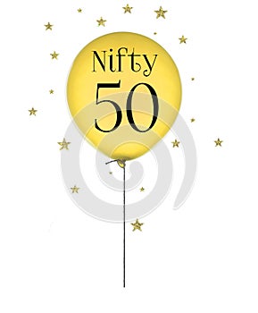 Nifty Fifty birthday balloon on white background.