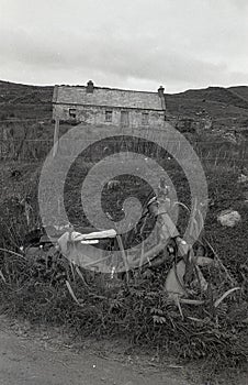 Nifty fifty  Abandoned  bike Abandoned  cottege Clare Island off the cosst Ireland cicra 1987 photo