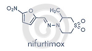 Nifurtimox antiparasitic drug molecule. Used in treatment of Chagas disease and sleeping sickness. Skeletal formula. photo