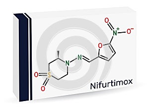 Nifurtimox molecule. It is antiparasitic drug used for the treatment of Chagas disease Trypanosoma cruzi infection. Skeletal photo