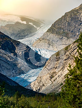 Nigardsbreen glacier arm of Jostedalsbreen glacier, Jostedalen valley as seen from the Jostedal visitor center photo