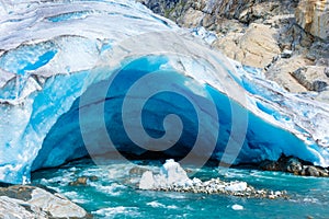 The Nigardsbreen Glacier, beautiful blue melting glacier in the Jostedalen National Park,  Norway