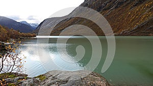 Nigardsbreen glacier lake valley in Autumn in Norway