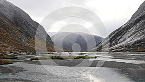 Nigardsbreen glacier lake valley in Autumn in Norway