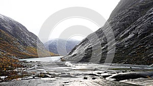 Nigardsbreen glacier lake valley in Autumn in Norway