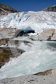 Nigardsbreen glacier mouth and meltwater river, Norway