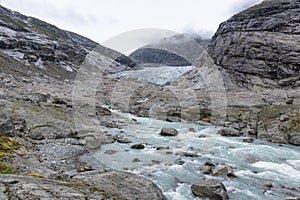 Nigardsbreen glacier river view. Norway mountains