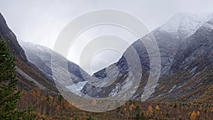 Nigardsbreen glacier valley in Autumn in Norway