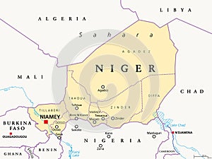 Niger, landlocked country in West Africa, political map photo