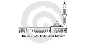 Niger, Grand Mosque Of Niamey, travel landmark vector illustration