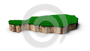 Niger Map soil land geology cross section with green grass and Rock ground texture 3d illustration