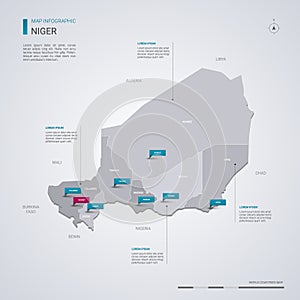 Niger vector map with infographic elements, pointer marks