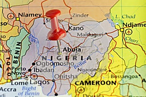 Nigeria capitol Abuja pinned map.