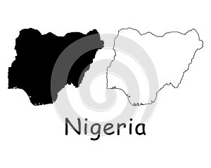 Nigeria Country Map. Black silhouette and outline isolated on white background. EPS Vector