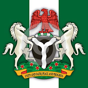 Nigeria Federal Republic coat of arms and flag