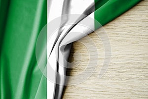 Nigeria flag. Fabric pattern flag of Nigeria. 3d illustration. with back space for text