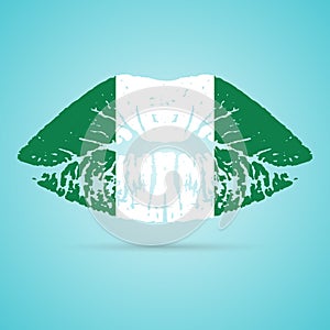 Nigeria Flag Lipstick On The Lips Isolated On A White Background. Vector Illustration.