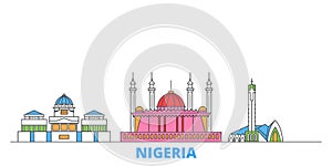 Nigeria line cityscape, flat vector. Travel city landmark, oultine illustration, line world icons