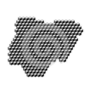 Nigeria map from 3D black cubes isometric abstract concept, square pattern, angular geometric shape. Vector illustration