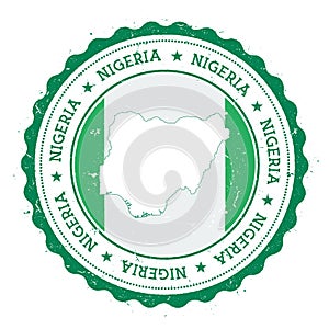 Nigeria map and flag in vintage rubber stamp of.