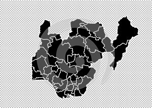 Nigeria map - High detailed Black map with counties/regions/states of nigeria. nigeria map isolated on transparent background