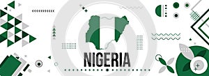 Nigeria national or independence day banner for country celebration. Flag and map of Nigeria with modern retro design with photo