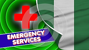 Nigeria Realistic Flag with Emergency Services Title Fabric Texture 3D Illustration