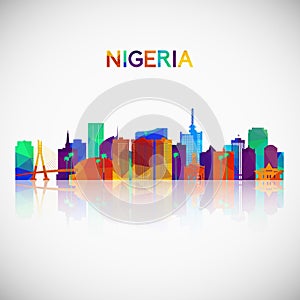 Nigeria skyline silhouette in colorful geometric style.