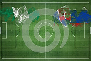 Nigeria vs Slovakia Soccer Match, national colors, national flags, soccer field, football game, Copy space