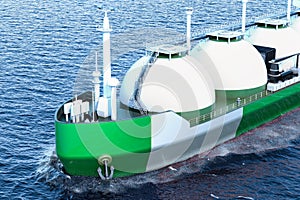 Nigerian gas tanker sailing in ocean, 3D rendering