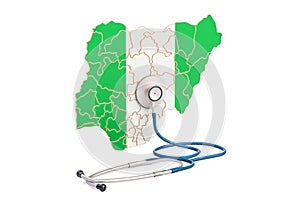 Nigerian map with stethoscope, national health care concept, 3D