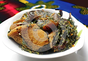 Nigerian Vegetable soup with shaki and kpomo