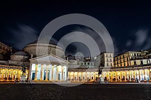 Nigh time image of the Basilica Reale Pontificia San Francesco da Paola in Naples Italy photo
