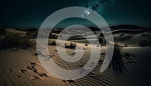 Night adventure in majestic landscape, star trail over sand dune generated by AI