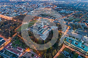 Night aerial drone view on Czestochowa and Jasna Gora monastery