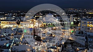 Night aerial panorama of Fira town, Santorini