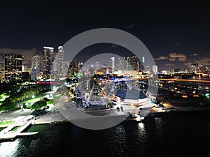 Night aerial photo Bayside Marketplace Miami long exposure photo