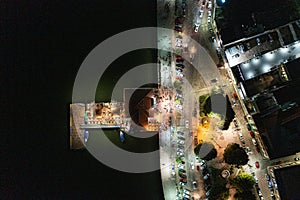 Night Aerial photo of Massabor Tourist River Terminal at waterfront of the city of SantarÃÂ©m on the TapajÃÂ³s River, ParÃÂ¡, Brazil. photo