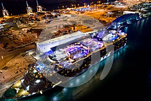 Night aerial photo Symphony of the Seas Port Miami FL