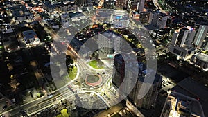 Night aerial Sarasota roundabout traffic circle in the city