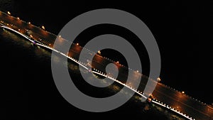 A night aerial top view to Trinity Troitskiy bridge in StPetersburg, Russia.