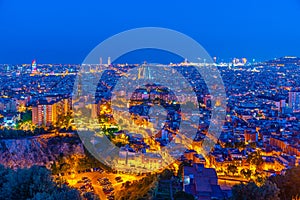 Night aerial view of Barcelona in Spain