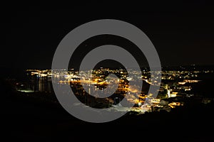 Night aerial view of the city of Santa Maria di Leuca in Italy.