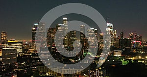 Night aerial view of downtown Los Angeles. Skyline, Financial District of Los Angeles, California. Los Angeles downtown