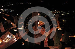 night aerial view historic center of the medieval town of san gimignano tuscany