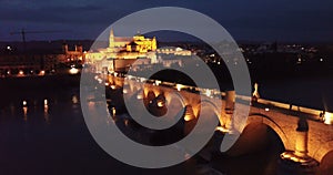 Night aerial view of Historic centre of Cordoba