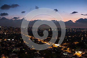 Night aerial view of the Jardins neighborhood in Sao Paulo, Brazil