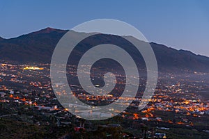 Night aerial view of Los Llanos town at La Palma, Canary islands, Spain